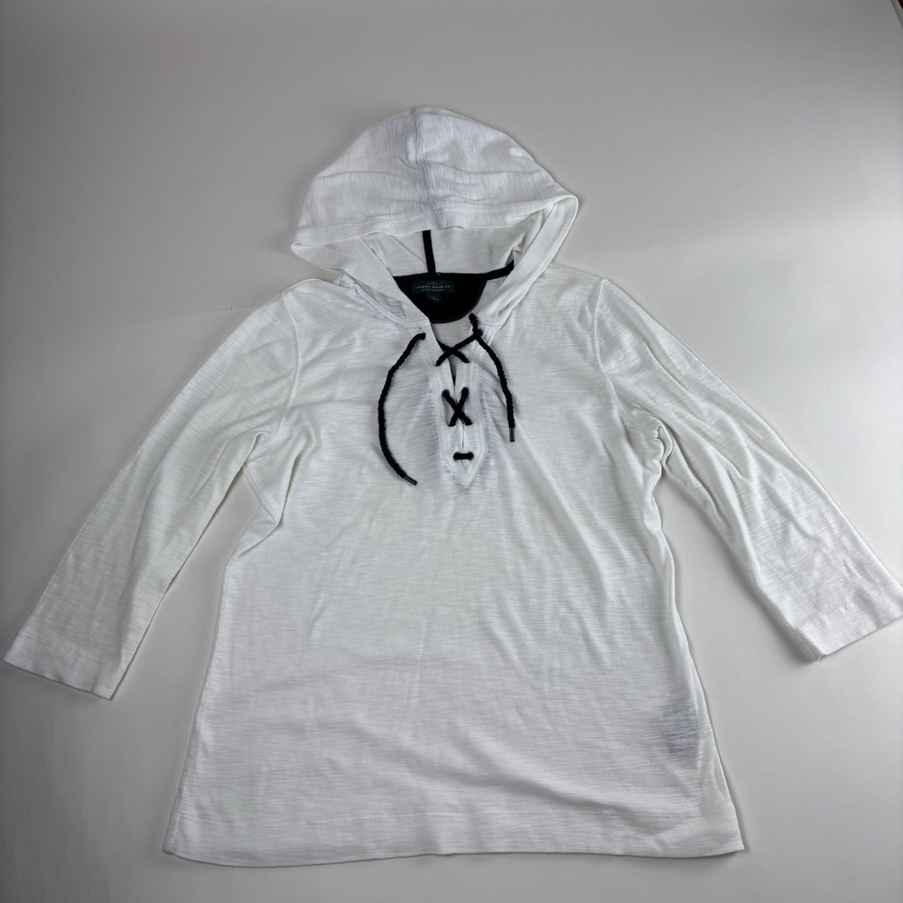 Ralph Lauren Women's XL Striped Hoodie Lace Up Top 
White thin Long Sleeve